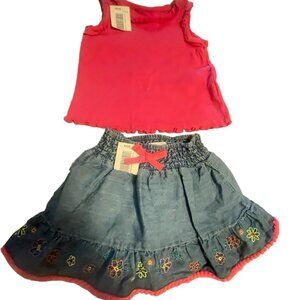 Est .1989 Children’s Girl Shirt & Jean Embroiled Skirt 100%Cotton in Size 6-9 M